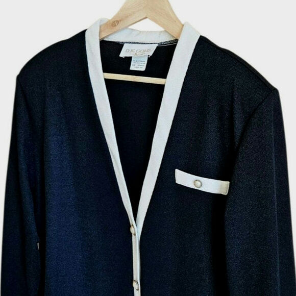 Vintage DonnKenny DK Gold Cartigan Sweater Classic Black Cream Women's XLarge - Picture 2 of 6